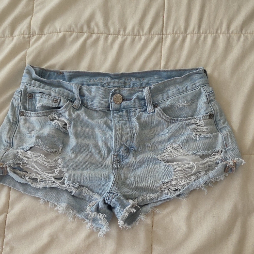American Eagle Outfitters Light Blue Distressed Denim Cutoff Shorts